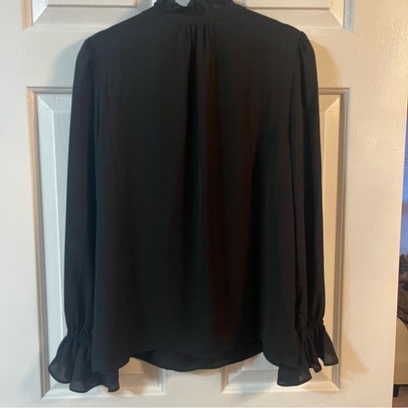 J. Crew Drapey ruffle tie-neck top long sleeve black v-neck BI903 small EUC - Picture 3 of 9